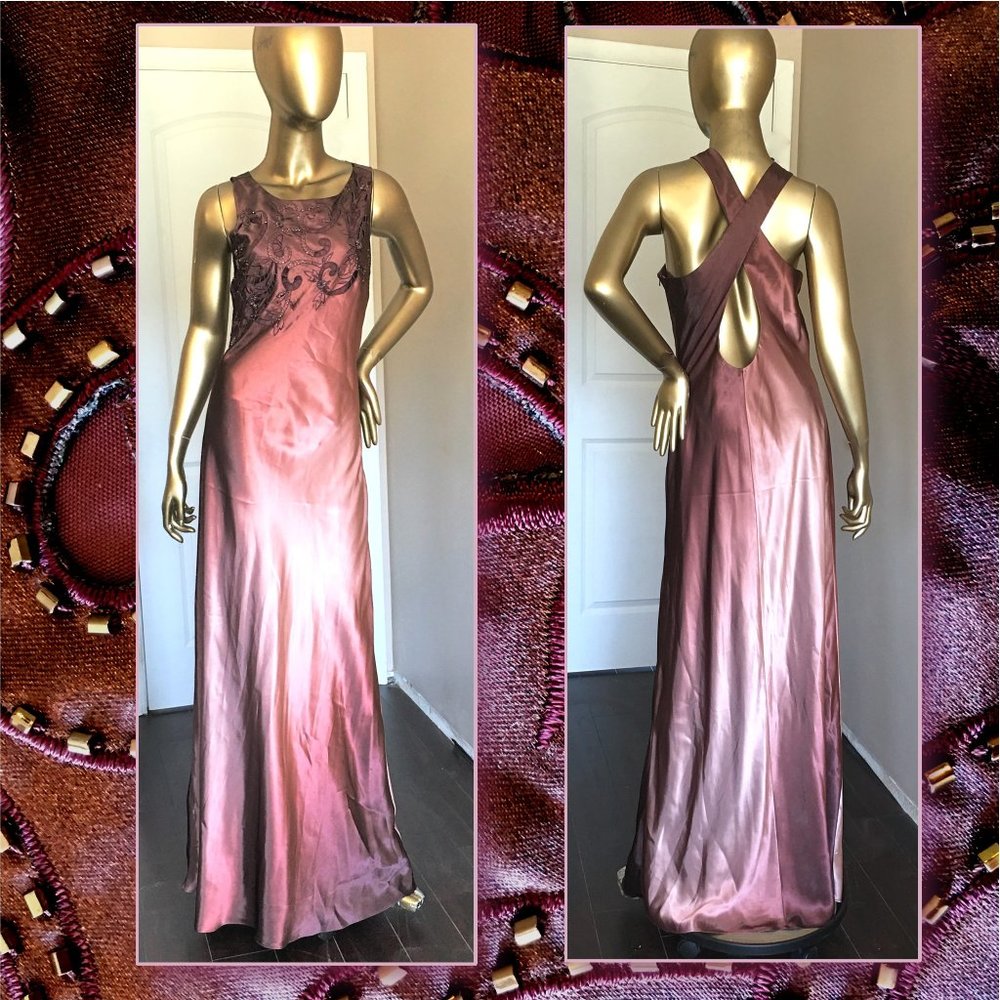 Ombré Beaded and Embroidered Sheath Gown